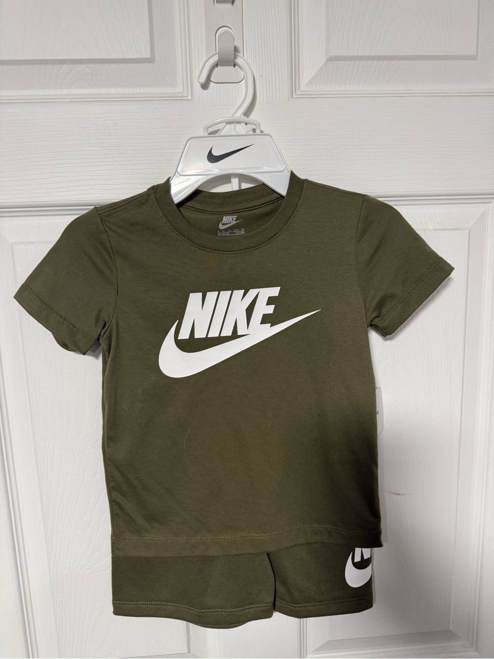 Nike Olive Green Kids Short Sleeve Logo Tee